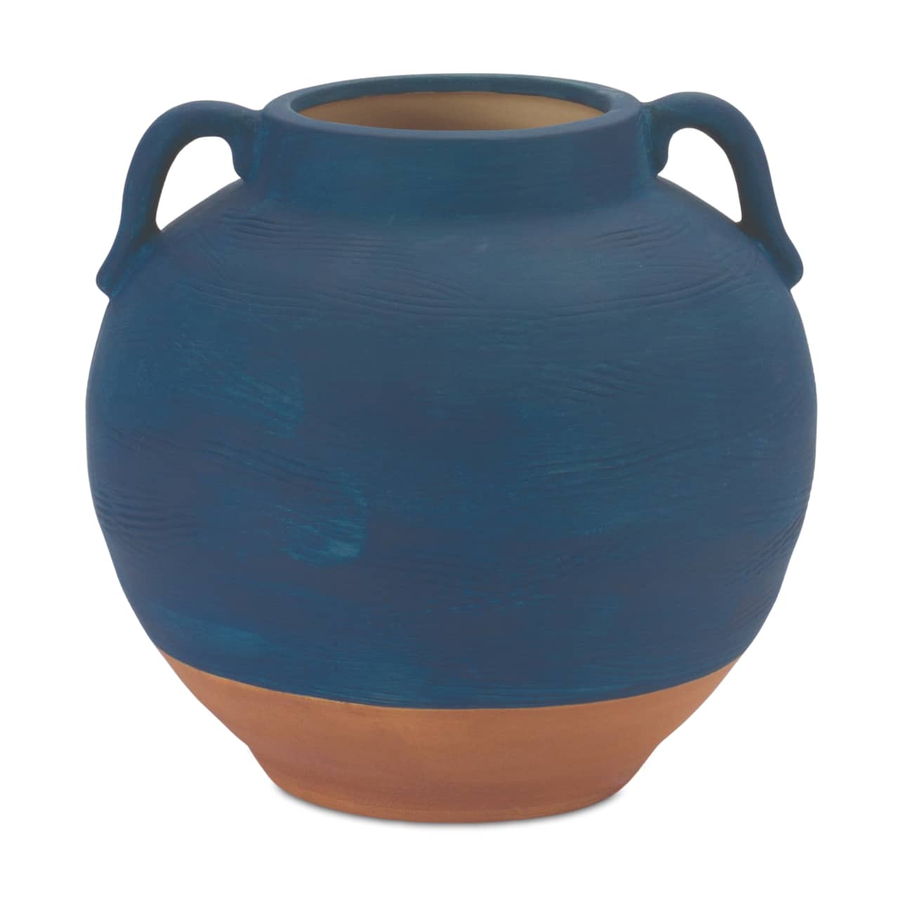 7" Navy Ceramic Urn Vase with Terra Cotta Accent
